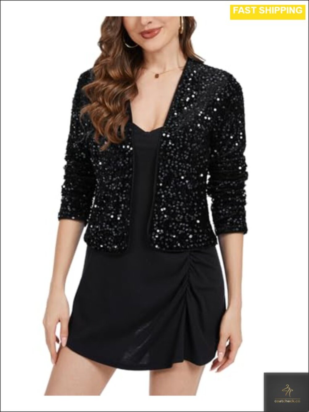 Velvet Sequin Cardigan Long Sleeve Open Front Party Halloween Sparkly Shrug